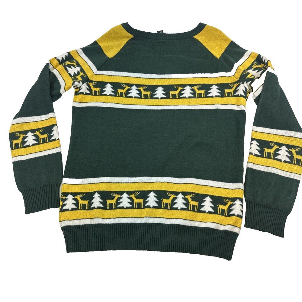 NFL Green Bay Packer Christmas Sweater Green Gold Reindeer Pine Trees Womens 2XL - Picture 10 of 11